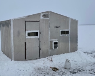 Heated hut for ice fishing Lake Simcoe
